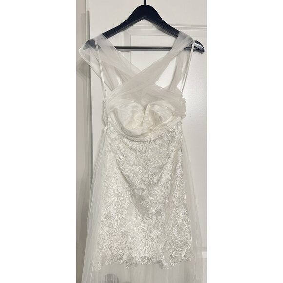 FOR LOVE & LEMONS Lace Mini Dress with Tulle Overlay in White Size Small NWT - Picture 6 of 11